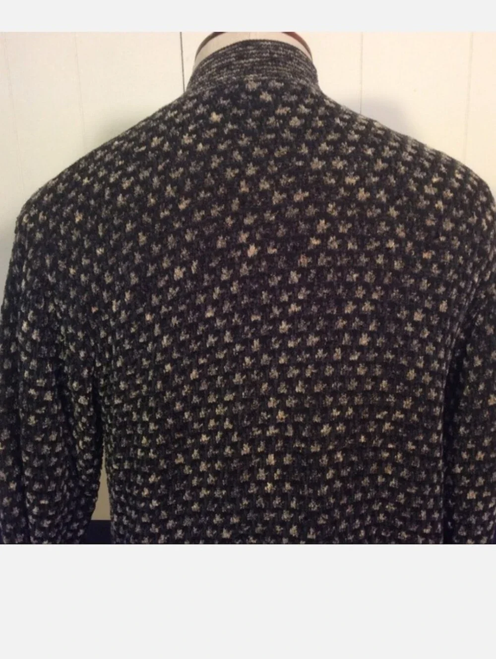Vintage Tundra Black and Cream Knit Bomber Sweater Jacket